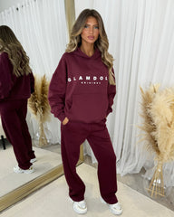 Skylar 'GLAMDOLL' High Density Front Detail Fleece Lined Hoodie - Burgundy