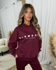 Skylar 'GLAMDOLL' High Density Front Detail Fleece Lined Hoodie - Burgundy