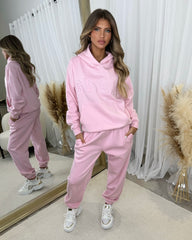 Harlow Plain Fleece Lined Cuffed Leg Joggers - Baby Pink