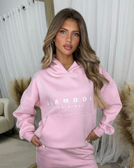 Skylar 'GLAMDOLL' High Density Front Detail Fleece Lined Hoodie - Baby Pink