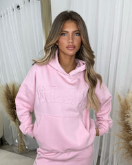 Emily 'GLAM' Embroidery Outline Front Design Fleece Lined Hoodie - Baby Pink