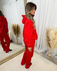 Petra Plain Fleece Lined Flared Leg Joggers - Red