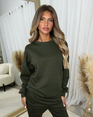 Alanna Round Neck 'GLAMDOLL' Back Print Fleece Lined Jumper - Khaki