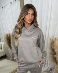 Lydia 'GLAMDOLL ORIGINAL' Front & Back Print Design Fleece Lined Hoodie - Dove Grey