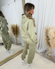 Harlow Plain Fleece Lined Cuffed Leg Joggers - Sage Green