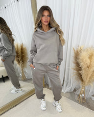 Harlow Plain Fleece Lined Cuffed Leg Joggers - Dove Grey