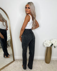 Carter Split Hem Straight Leg Jean - Black Acid Wash