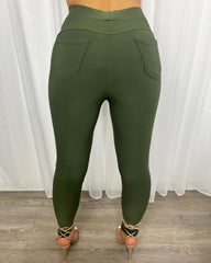 Destiny Straight Leg High Waisted Legging - Khaki